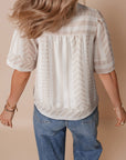 Analia Jacquard Split V Neck Short Sleeve Blouse