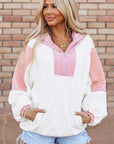Eliza Patchwork Half Zip Oversized Sherpa Hoodie