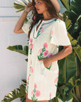 Paloma Floral Short Sleeve Split Neck Loose Mini Dress
