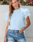 Jessie Layered Ric Rac Cap Sleeve Filled Neck Blouse