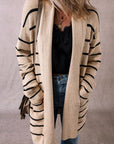 Stripe Shawl Neck Pocketed Open Cardigan
