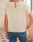 Solid Knotted Hem Short Sleeve Blouse
