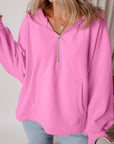 Kate Fleece Lined Half Zipper Kangaroo Pockets Loose Hoodie