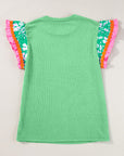 Floral Ric-Rac Contrast Short Sleeve Top