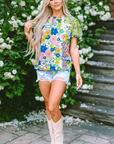 Samira Bubble Sleeve Lace Trim Floral Blouse