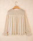 Solid Chiffon Pleated Ruffle Long Sleeve Blouse