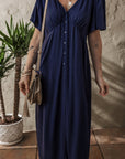 Buttoned Short Sleeve Midi Dress
