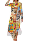 Vintage Rodeo Poster Button-Up Long Sleeve Shirt Duster Dress