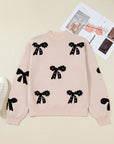 Bow Pearl Embellished Drop Shoulder Sweater