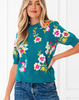 Floral Knit Crewneck Short Sleeve Top