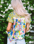 Samira Bubble Sleeve Lace Trim Floral Blouse
