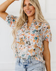 Milena Split V Neck Puff Sleeve Flower Print Blouse