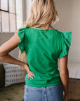 Nellie Embroidered Ruffled Sleeve Slim Fit Crew Neck Top