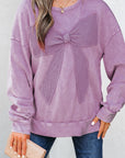 Solid Bow Patchwork Mineral Wash Sweatshirt