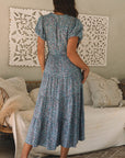 Helena Shirred Short Puff Sleeve Maxi Dress