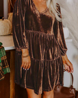 Velvet V-Neck Long Sleeve Tiered Mini Dress