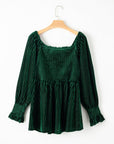 Ribbed Velvet Smocked Babydoll Blouse