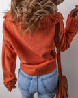 Solid Collared V-Neck Ribbed Edge Sweater
