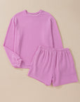 Corded Knit Long Sleeve Top and Shorts Set