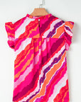 Abstract Shirred Ruffle Sleeve Blouse