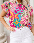 Chelsea Floral Print Trimmed Ruffle Sleeve Blouse