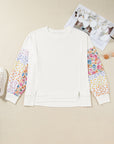 Plus Size Floral Patchwork Long Sleeve Reverse Seam Sweatshirt