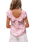 Floral Bow Back Ruffle Sleeve Blouse