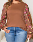 Plus Size Floral Patchwork Sleeve Crewneck Top