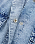 Solid Denim Chest Pocket Raw Hem Shirt Dress