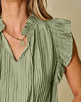 Keira V Neck Flutter Sleeve Textured Blouse