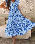 Regina Floral Tiered Frilled Trim Dress