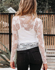 Myla Sheer Floral Lace Mesh Mock Neck Long Sleeve Top