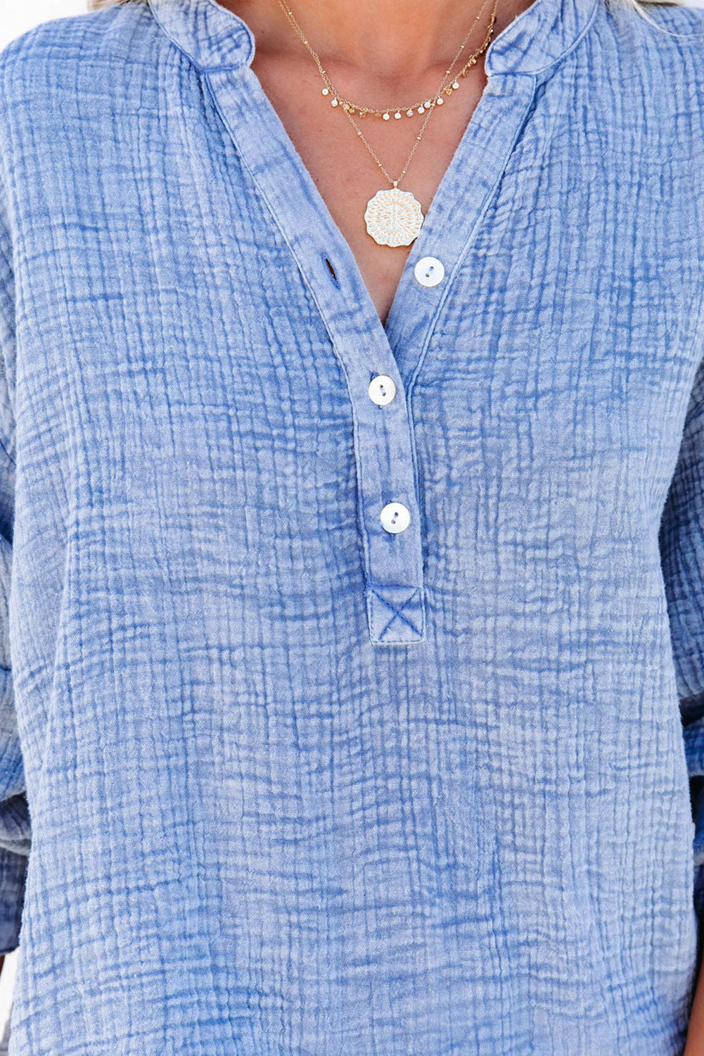 Naomi Crinkle Textured Loose Henley Top