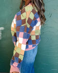 Checker Button Front Cardigan