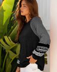Stripe Patchwork Raglan Long Sleeve Top