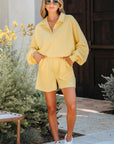 Kylie Button Collar Drop Shoulder Pullover and Shorts 2pcs Outfit