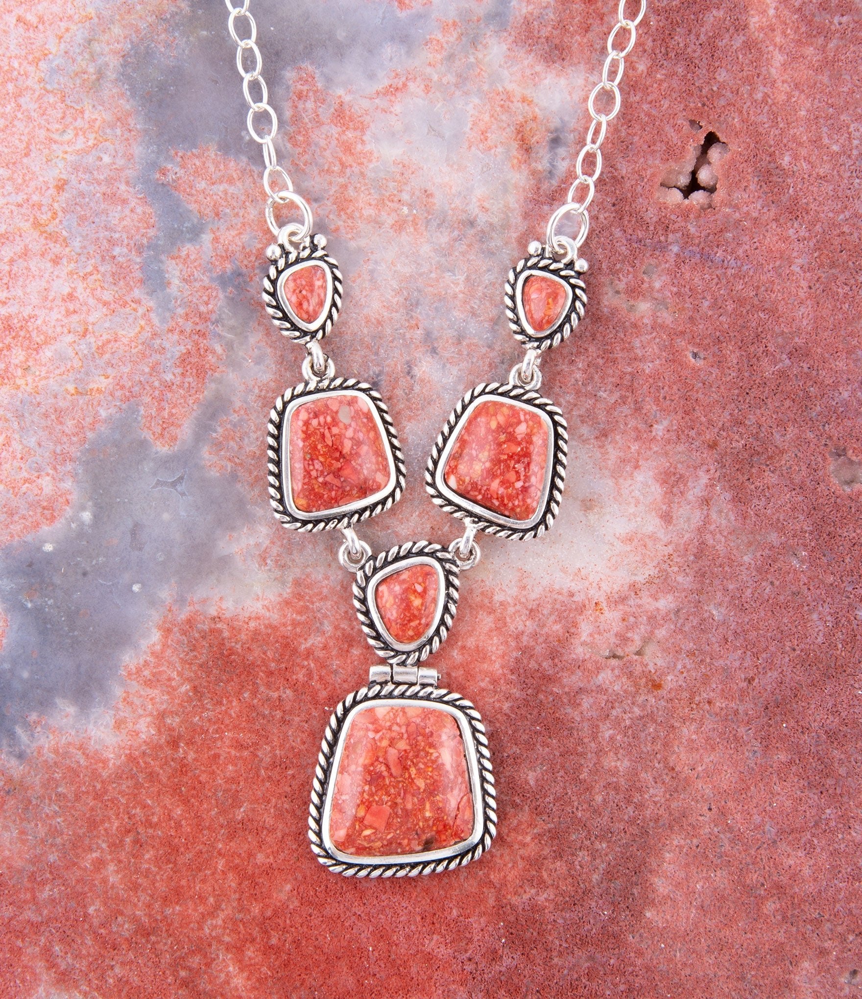 Earth and Sky Orange Sponge Coral and Sterling Necklace