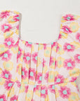 Floral Pleated Puff Sleeve Dress