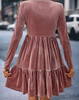 Amari Long Sleeve Tiered Ribbed Velvet Dress