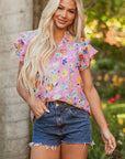 Aadhya Flutter Sleeve V Neck Floral Top