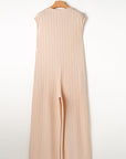 Textured Buttoned Wide Leg Sleeveless Jumpsuit