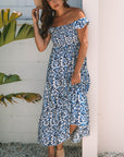 Malka Boho Smocked High Waist Maxi Dress