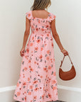 Clare Floral High Waist Ruffle Hem Long Dress