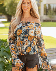 Floral Off Shoulder Bell Sleeve Peplum Top
