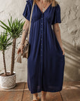 Buttoned Short Sleeve Midi Dress