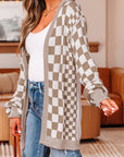Checker Open Front Drop Shoulder Cardigan