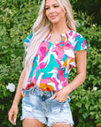 Noemi Notched Neck Flutter Sleeve Blouse