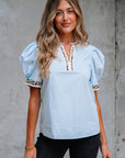 Leopard Contrast Puff Sleeve Blouse