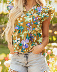 Floral Flutter Sleeve V-Neck Top
