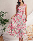 Green Floral Lace Tied Strap Empire Waist Maxi Dress